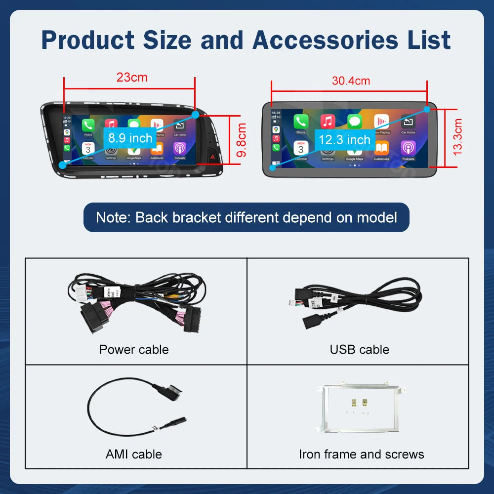 8.9 Inch 12.3"" Multimedia Display Touch Screen For Audi Q5 2009-2017 Airplay Miracast Fun | AUTOKITSHOP