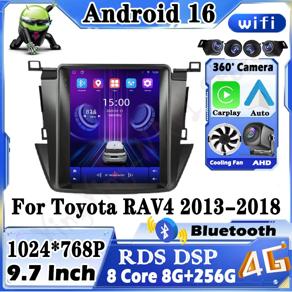 For Toyota RAV4 2013-2018 Carplay Car Radio Multimedia Video Player Android 16 Auto WIFI G