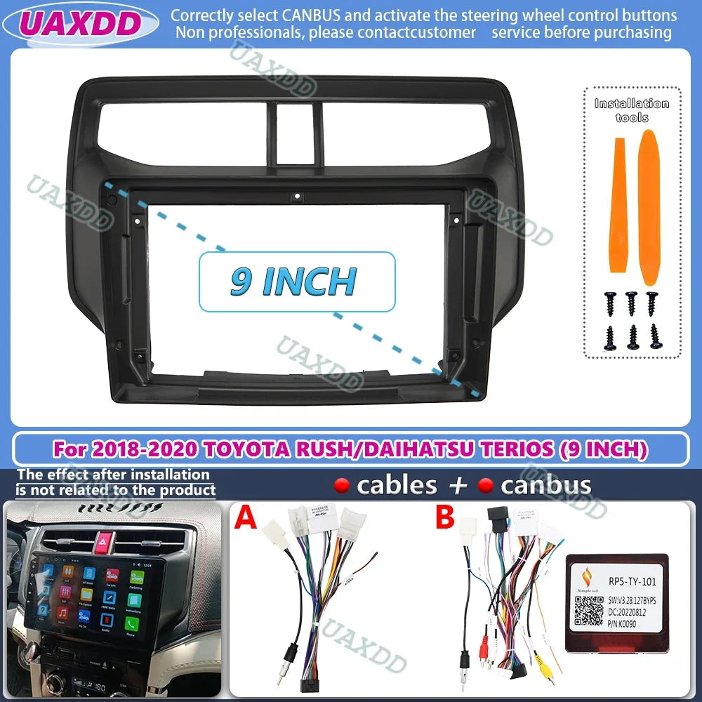 For 2018-2020 TOYOTA RUSH DAIHATSU TERIOS 9INCH 2 Din Car Android frame fascia cable video