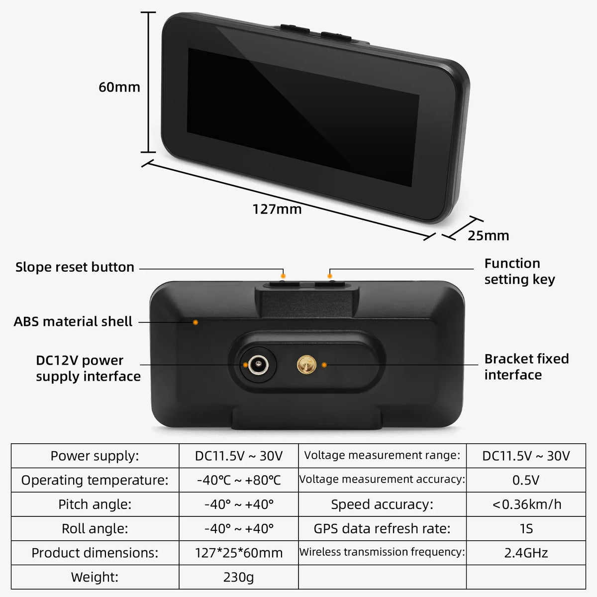 M60 Car GPS HUD Speedometer Intelligent Inclinometer Off-road Speed Display Tilt Pitch Angle Com - Automotive LED Light