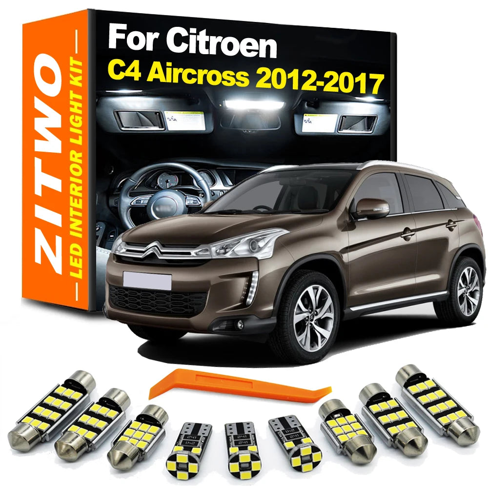 ZITWO 11Pcs For Citroen C4 Aircross 2012 2013 2014 2015 2016 2017 LED Interior Dome Map Luggage Light License Plate Lamp Kit