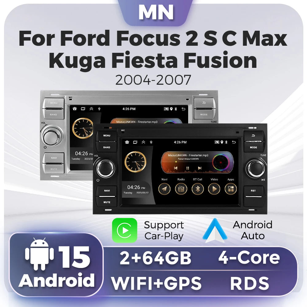 For Ford Focus 2 Mondeo S/C-Max Kuga Fiesta Fusion 2004 - 2007 Android 15 2 Din Car Radio