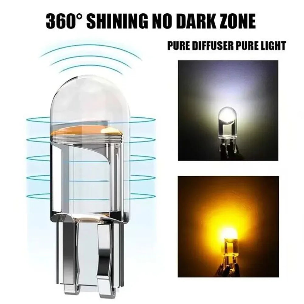 T10 LED W5W Canbus Glass COB 6000k Reading Dome Lamp Marker Wedge License Plate Light Bulb