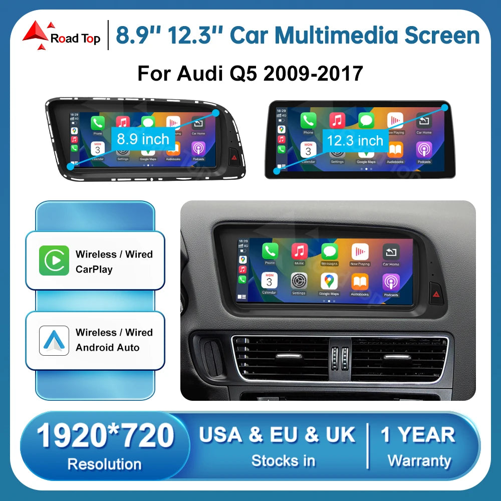 Linux Touch Screen Car Multimedia Display For Audi Q5 2009-2017 With Wireless CarPlay Andr | AUTOKITSHOP