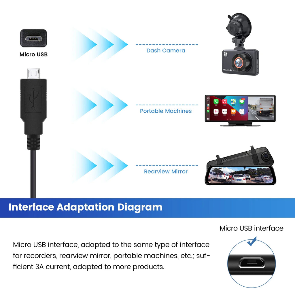 3A 3.5m Car Dash Cam Mini / Micro USB / Type-C Interface Charger Dashcam Rear Camera 12-24 | AUTOKITSHOP