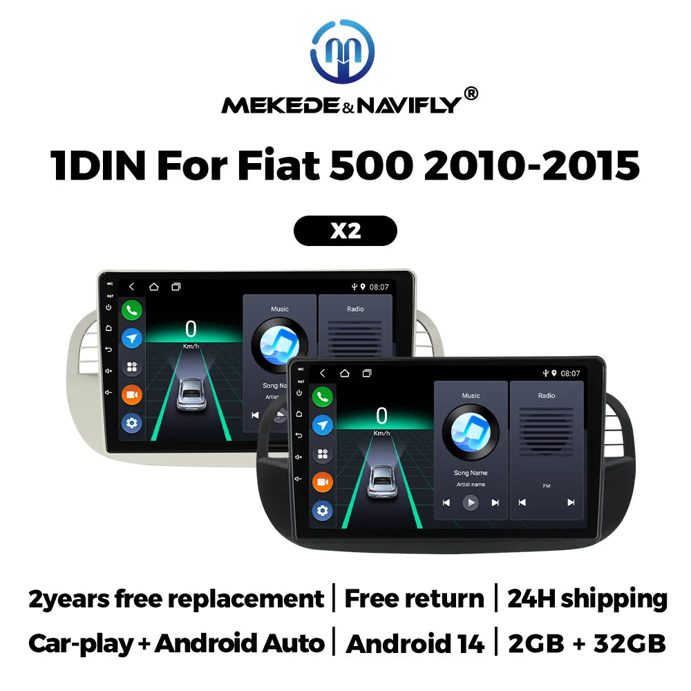 Wireless CarPlay Android Auto 9inch Car Radio for FIAT 500 Abarth 2007 - 2015 GPS Audio FM | AUTOKITSHOP