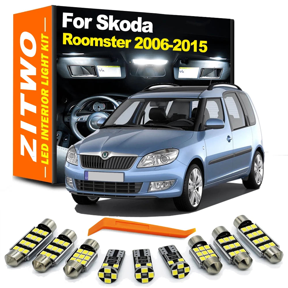 ZITWO 11Pcs LED Bulbs Interior Dome Reading Map Luggage Light Kit For Skoda Roomster 2006- 2011 2012 2013 2014 2015 Canbus