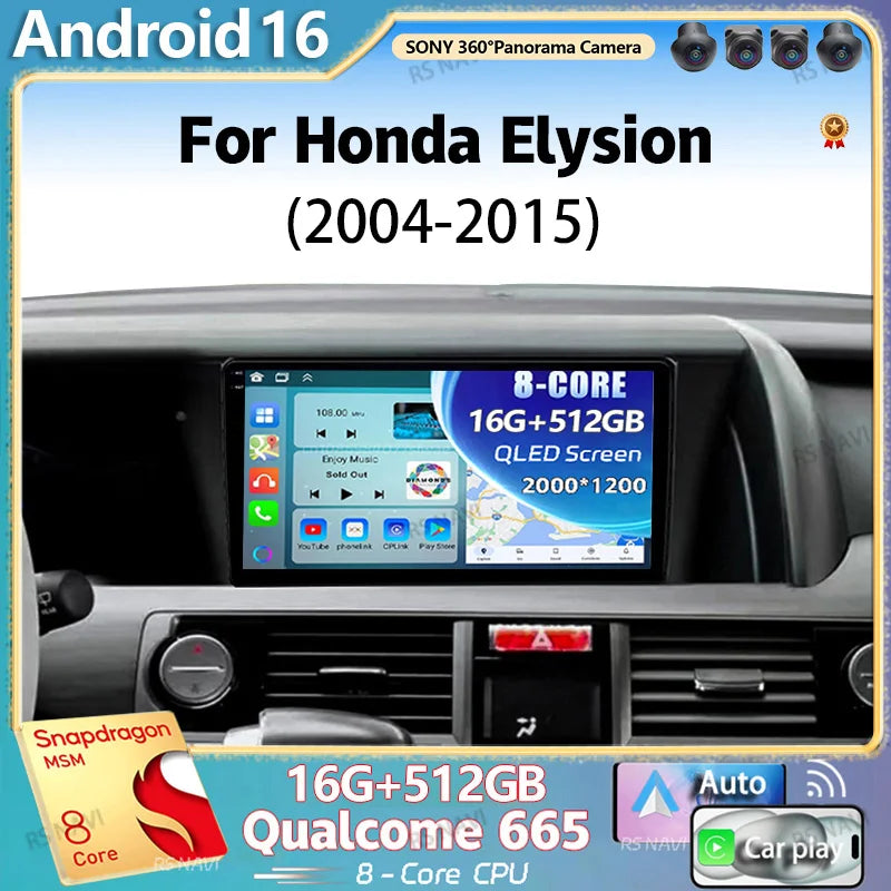 Qualcomm Android 16 For Honda Elysion 2004 - 2015 2K QLED Android Car Radio Multimedia Vid