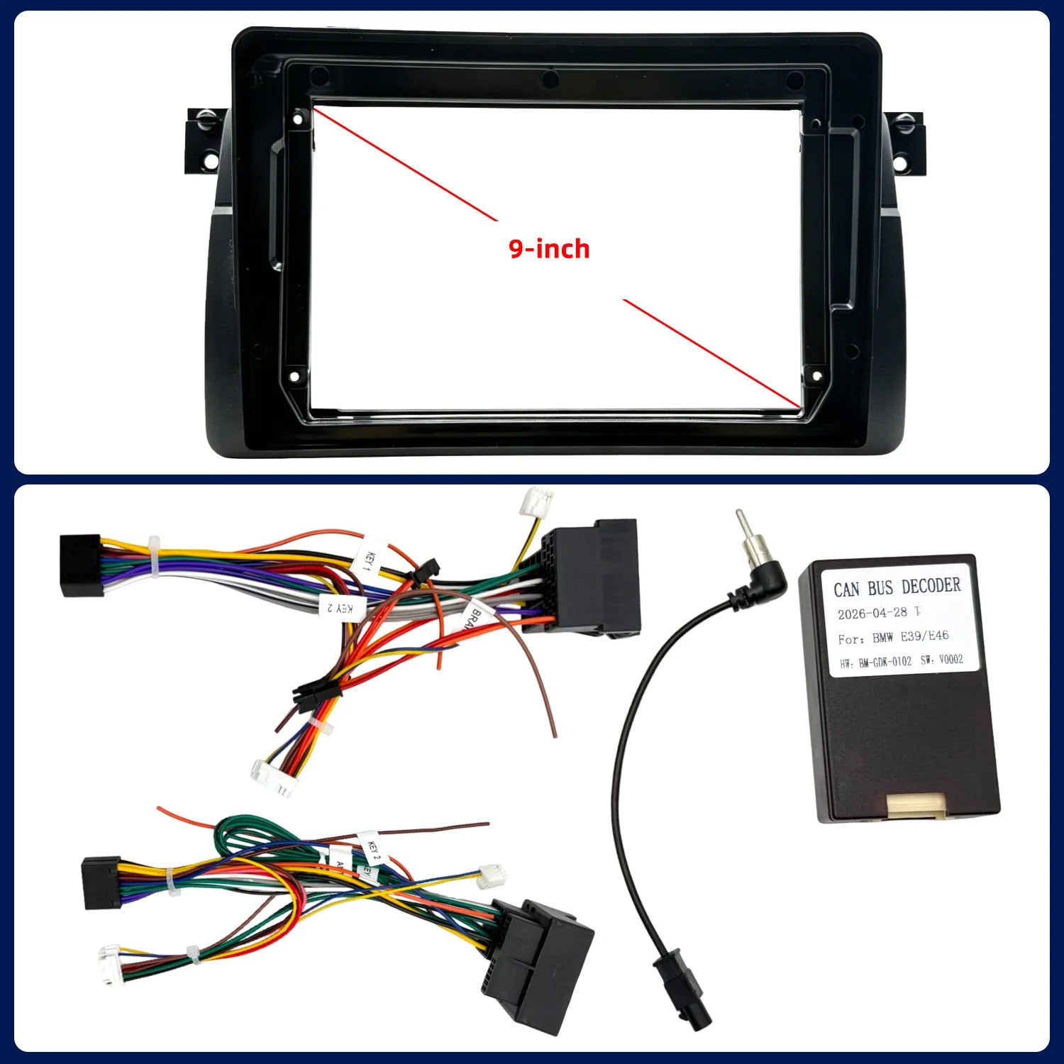 9 Inch Radio Fascia Frame for BMW 3 Series E46 1998-2005 2DIN Stereo Installation Dash Tri