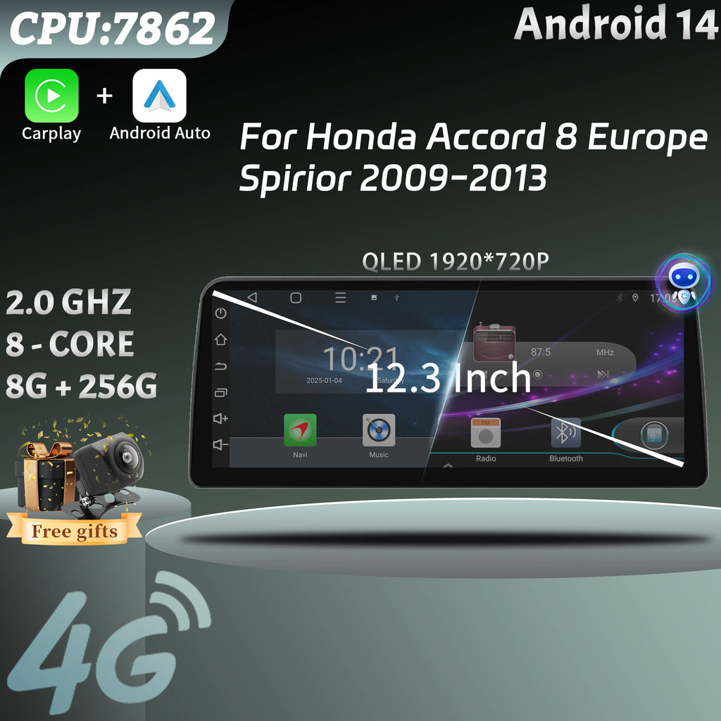 12.3inch For Honda Accord 8 Europe Spirior 2009-2013 Car Radio Multimedia Navigation Wirel