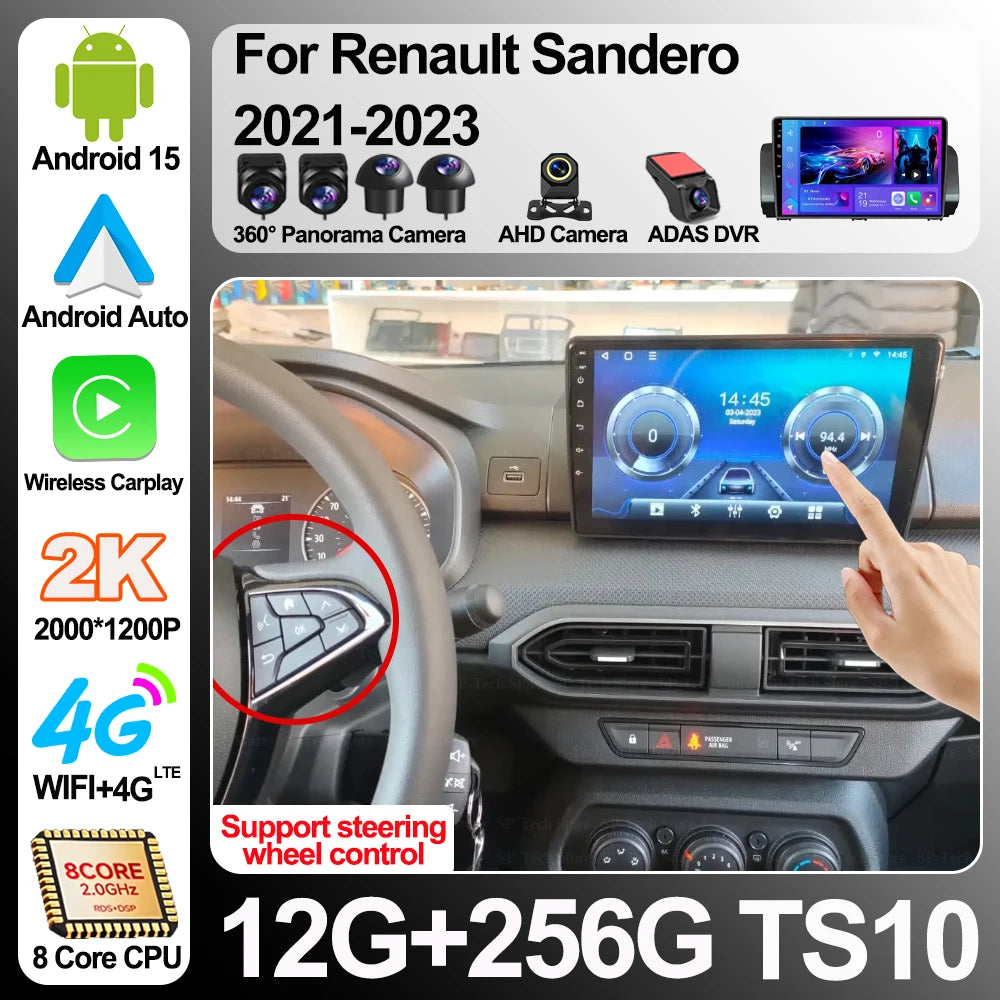 Car Radio For Renault Sandero 2021-2023 Android 16 Multimedia Video Player Auto Mirror Lin | AUTOKITSHOP