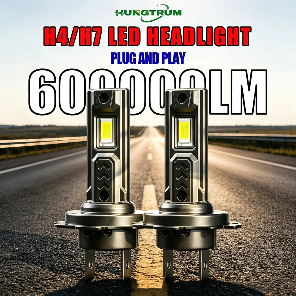 H4 H7 LED Headlight 600000LM High Power Car Lights 1:1 Size Plug And Play 6000K Fog Lights