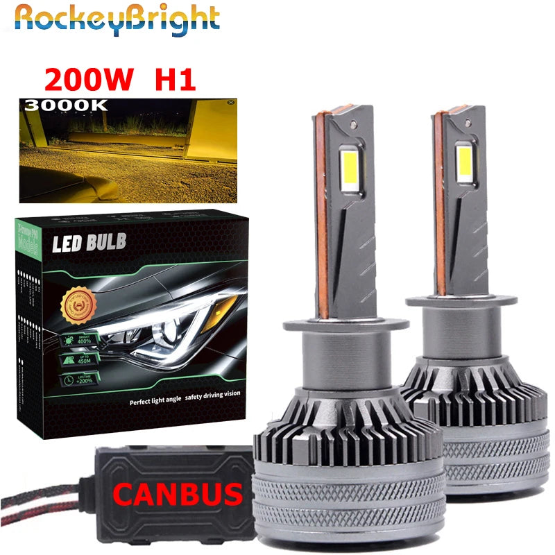 200W H1 Led Headlight Bulb Safe halogen light 21000LM X8 3000K H1 Car Led Headlight High B