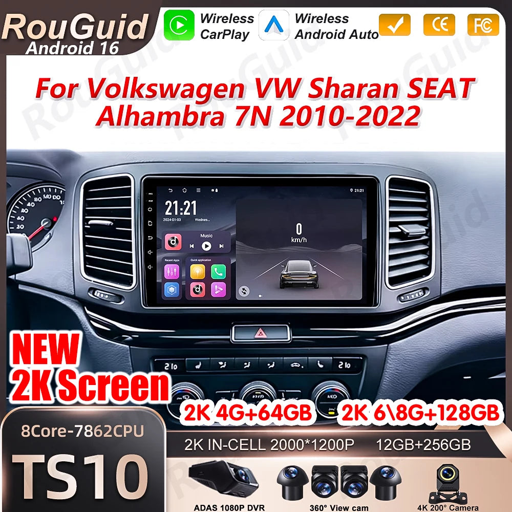 Android 16 Carplay For Volkswagen VW Sharan SEAT Alhambra 7N 2010 - 2022 Multimedia Player | AUTOKITSHOP