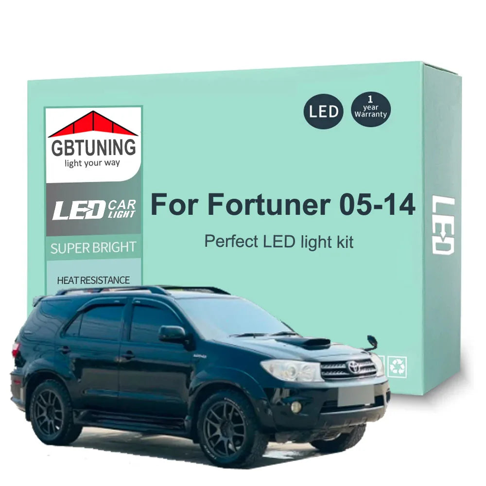 10-Piece LED Interior Light Kit for Toyota Fortuner MK1 I 2005-2010 - Canbus Dome Map Door Trunk Bulbs | AUTOKITSHOP