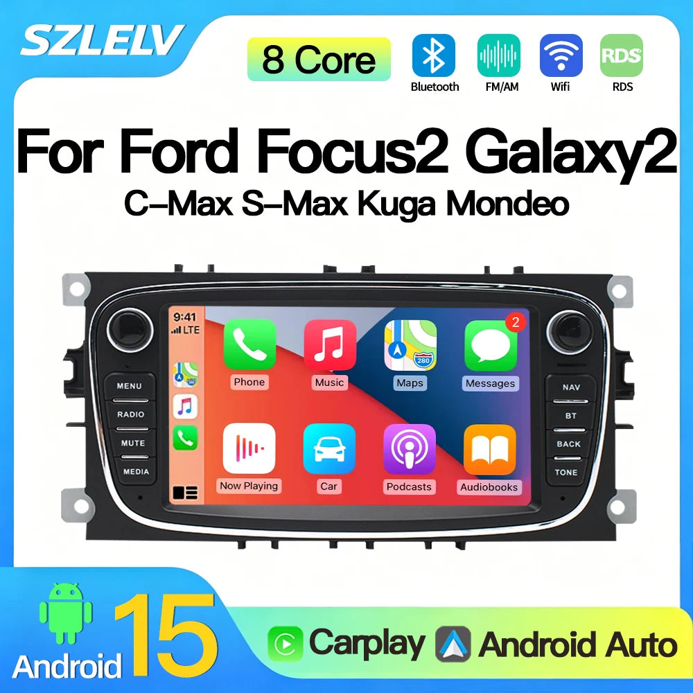 SZLELV Android Car Radio For Ford Focus S-Max Galaxy C-Max Kuga Mondeo Multimedia Auto Car