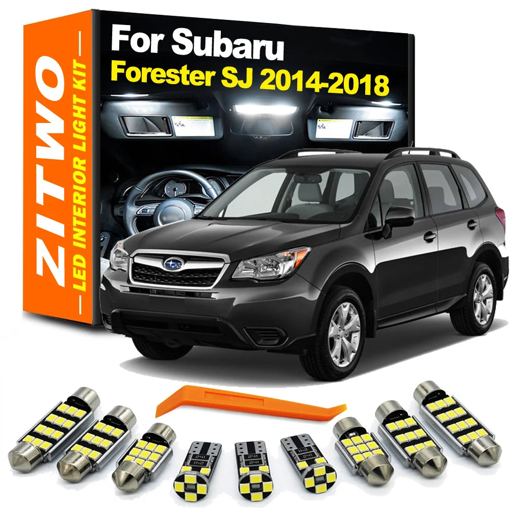 ZITWO 10Pcs Car LED Bulb Interior Indoor Light Kit For Subaru Forester SJ 2014 2015 2016 2017 2018 Trunk Plate Lamp Accessories