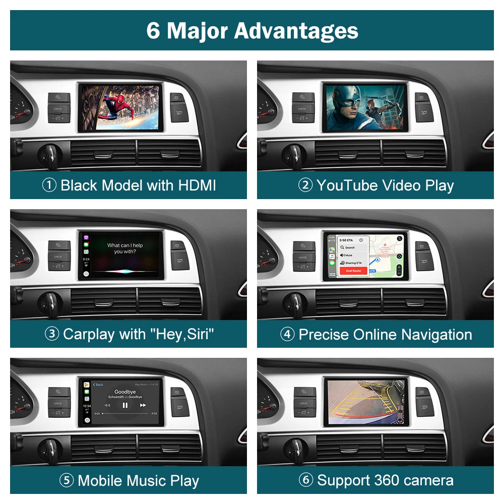 ROADTOP Wireless CarPlay Android Auto Linux Module for Audi A6 A7 2010-2011, with Mirror L
