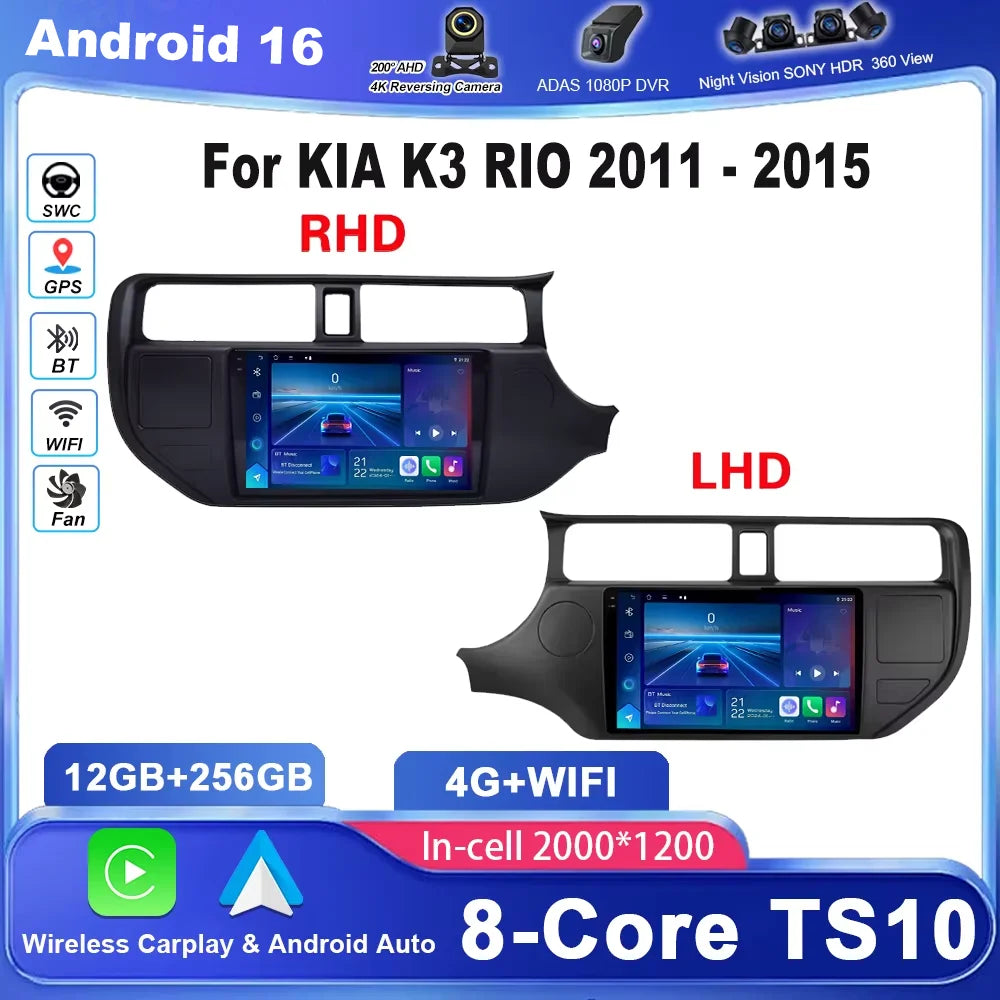 Android 16 Car Radio for KIA K3 RIO 2011 2012 2013 2014 2015 Carplay Multimedia Player Ste