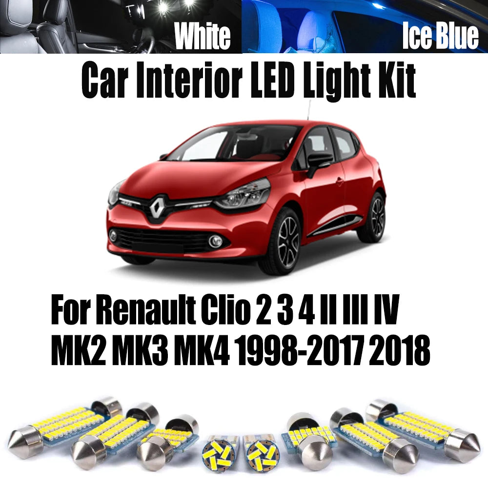LED Interior Light Kit for Renault Clio 2 3 4 II III IV MK2 MK3 MK4 1998-2017 - Canbus Dome Map Door Trunk Bulbs | AU...