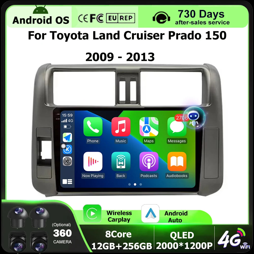 9'' Android 16 Auto For Toyota Land Cruiser Prado 150 2009 - 2013 Car Radio Multimedia Vid
