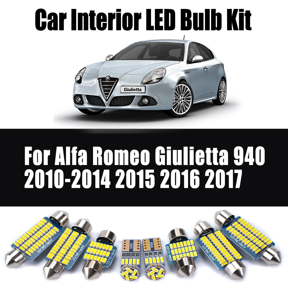 13-Piece LED Interior Light Kit for Alfa Romeo Giulietta 940 (2010-2017) LED Interior Map Trunk Door Dome Light Car A...