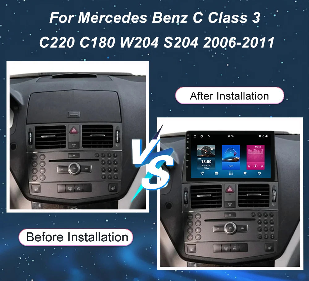 Car Radio Stereo Multimedia PlayerAndroid Auto For Mercedes Benz C Class 3 C220 C180 W204