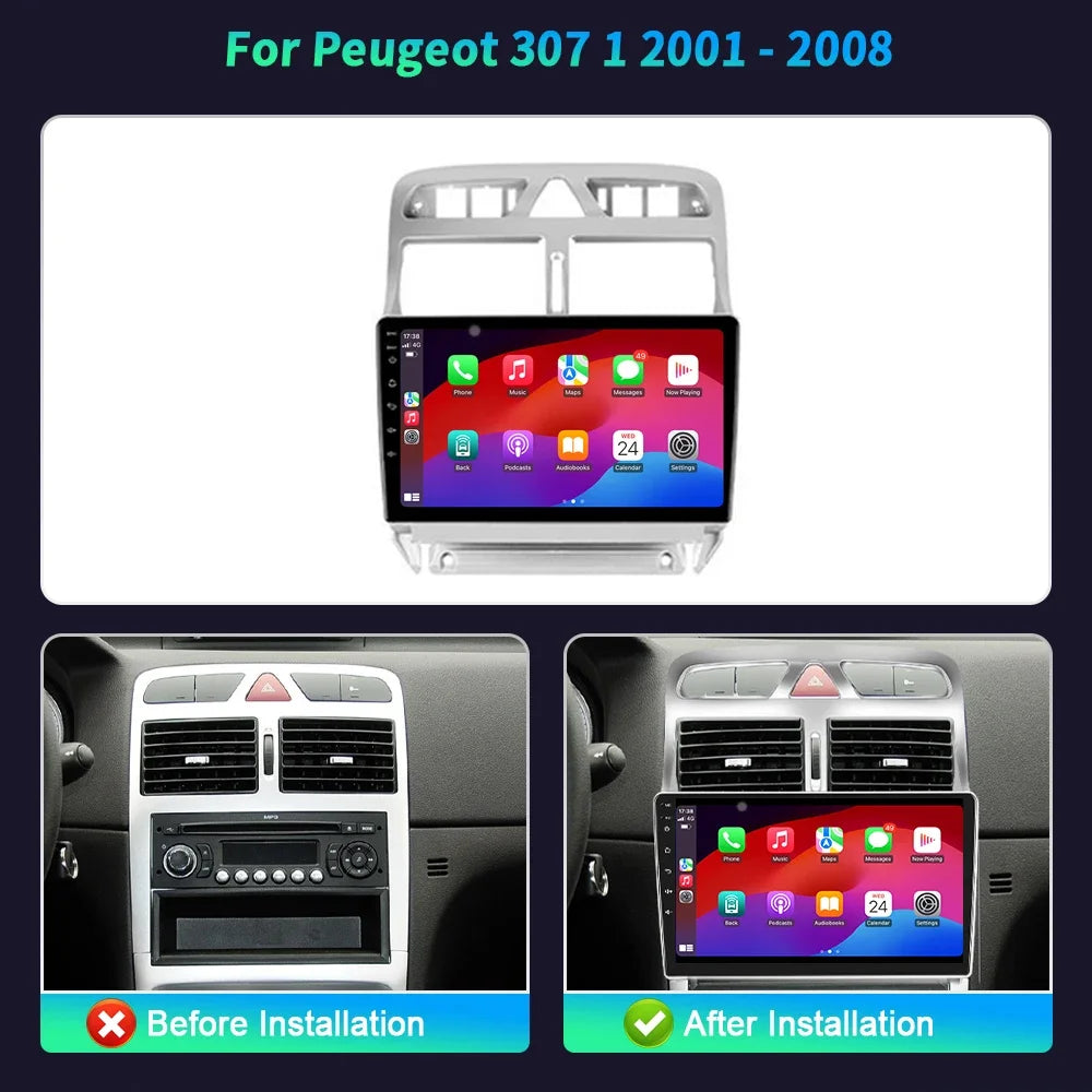 9 inch Car Radio For Peugeot 307 1 2001-2008 Android 16 Multimedia Navigation BT Carplay H
