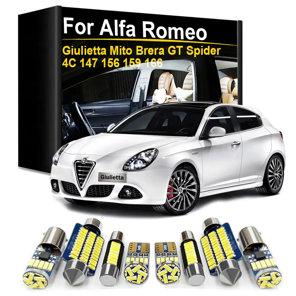 LED Interior Light Kit for Alfa Romeo Giulietta Mito Giulia 147 156 159 166 Brera GT Spider 4C Canbus LED Interior Do...