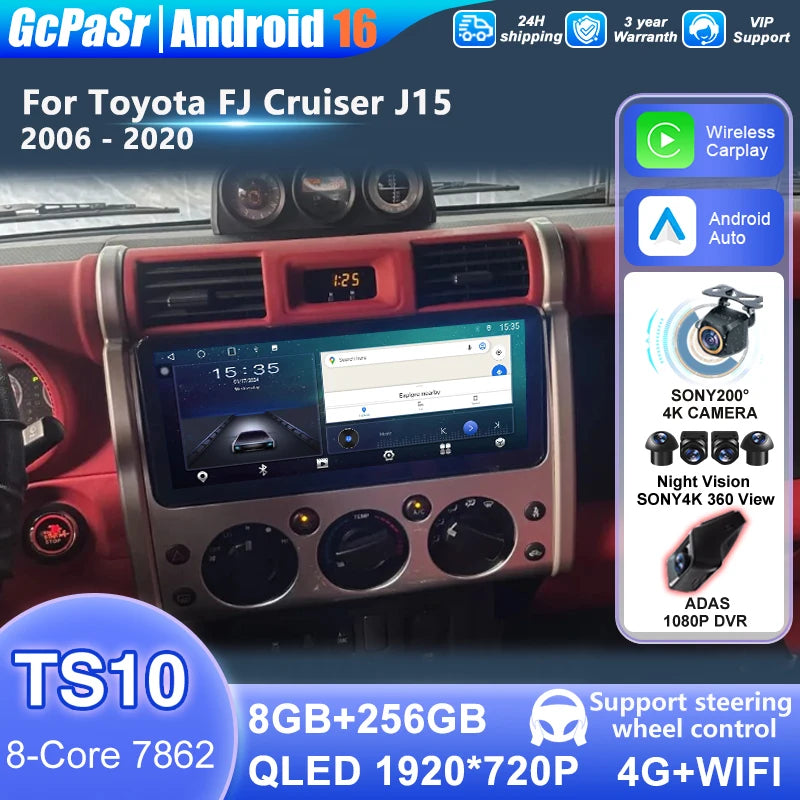 12.3" Android Carplay Car Radio For Toyota FJ Cruiser J15 2006 2007 - 2020 Multimedia Play