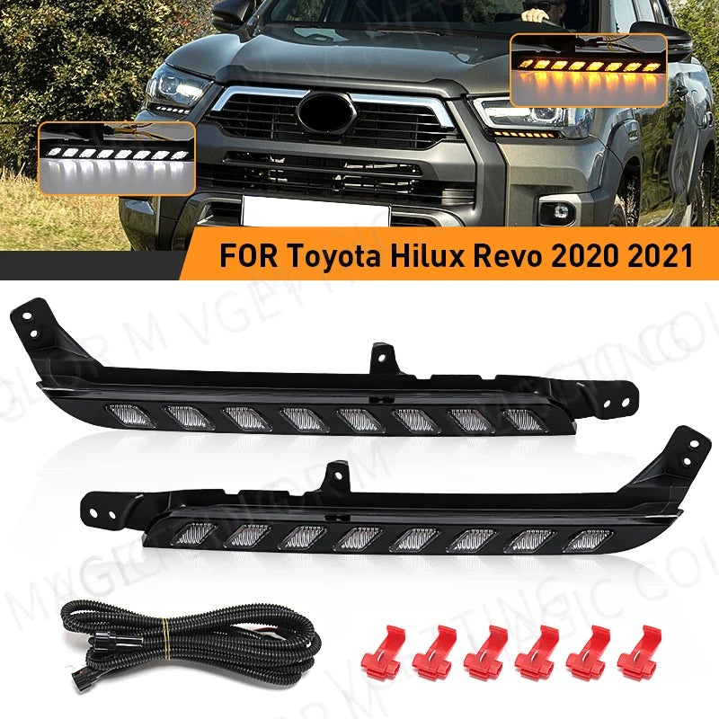 For Toyota Hilux Revo 2020 2021 Car Led DRL Daytime Running Light Dual Color Headlight Tur | AUTOKITSHOP