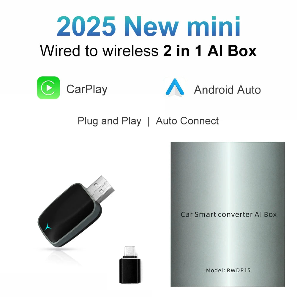 2025 NEW 2 In 1 Wireless Carplay AI Box Android Auto Plug And Play Applicable To Convert O
