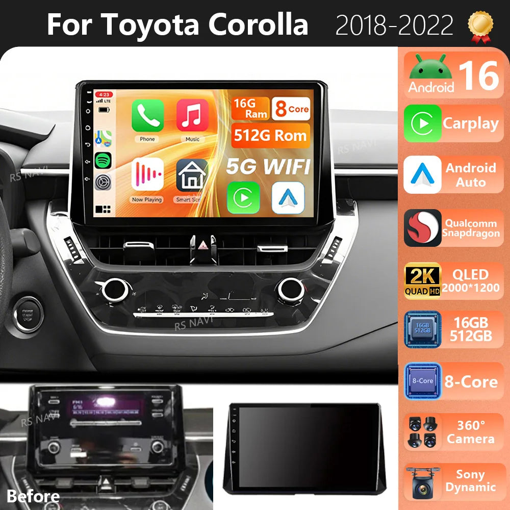 Plug and Play Android 16 For Toyota Corolla 12 Cross 2019-2022 2K QLED Android Car Radio V