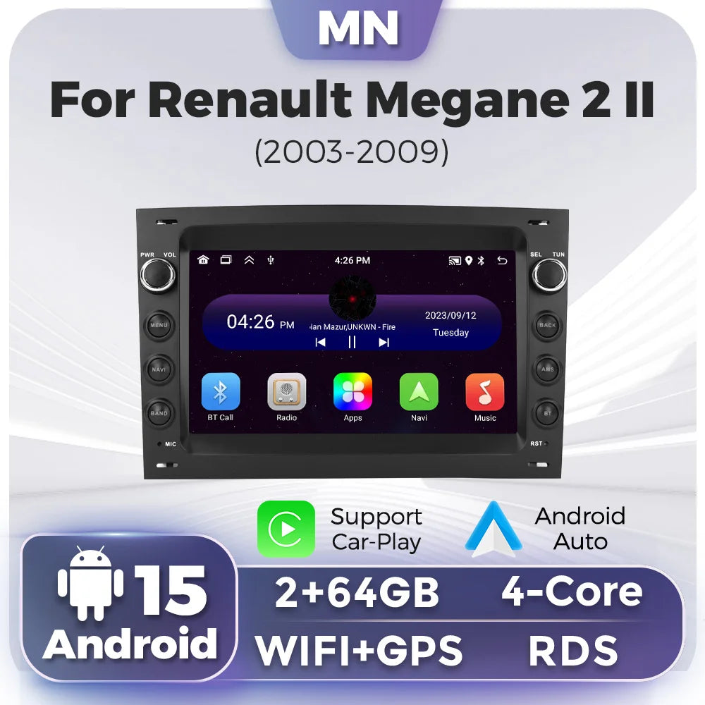 Android 15 Car Radio For Renault Megane 2 II 2003-2009 Multimedia Player GPS Intelligent S