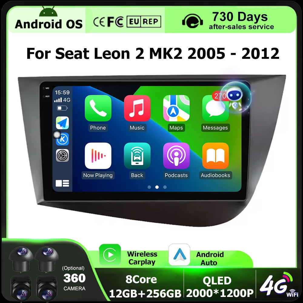 Wireless Carplay For Seat Leon 2 MK2 2005 - 2012 LHD Android 16 Auto Car Radio GPS Navigat