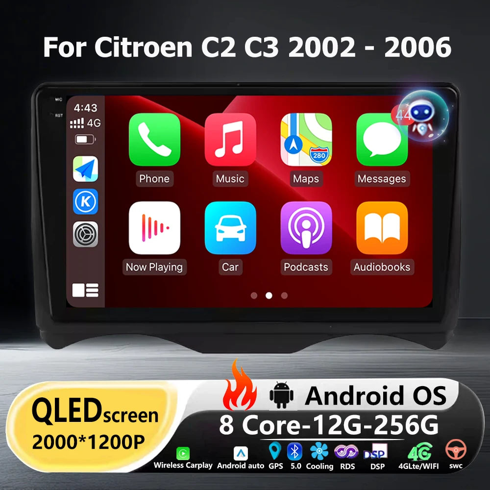 9 Inch Car Radio Multimedia Video Player GPS Navigation For Citroen C2 C3 2002 - 2006 Andr