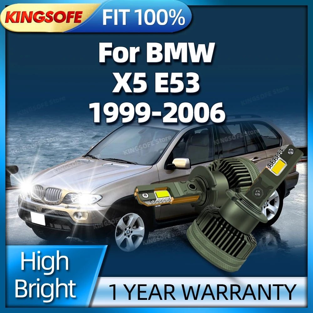LED Headlight HID D2S Headlamp 50000LM Car Light Turbo Lamp Canbus 6000K For BMW X5 E53 19