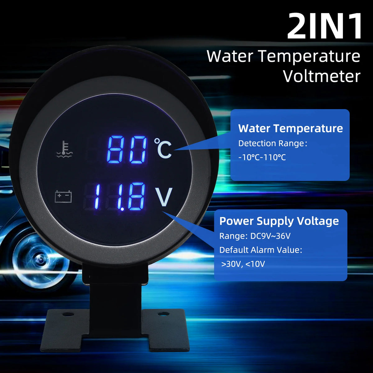 -10~110℃ Car Water Temperature Gauge with Water Temp Joint Pipe Sensor and adapter 2-in-1 Motorc - Automotive LED Light