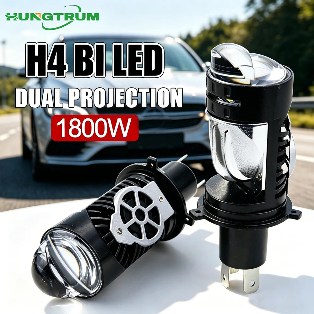 H4 BI LED Headlight 1800W High Power Plug And Play Car Motorcycle Dual Projector Headlight