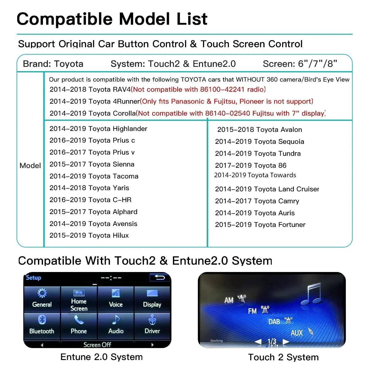 AUTOABC Wireless Carplay Android Auto For Toyota Camry 2014-2019 Mirror Link AirPlay Bluet
