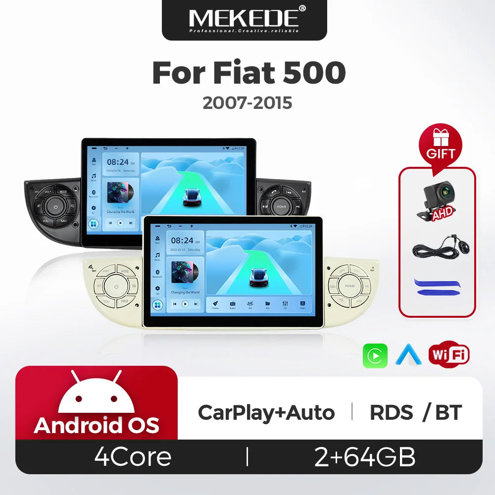 7'' Android Auto Car Radio for FIAT 500 Abarth 2007 2008 2009-2015 Wireless CarPlay Multim | AUTOKITSHOP