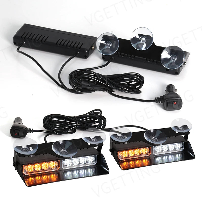2-in-1 LED Car Strobe Lights For Emergency Flash Warning Lamp Windshield Bar 16 Beads Red  | AUTOKITSHOP