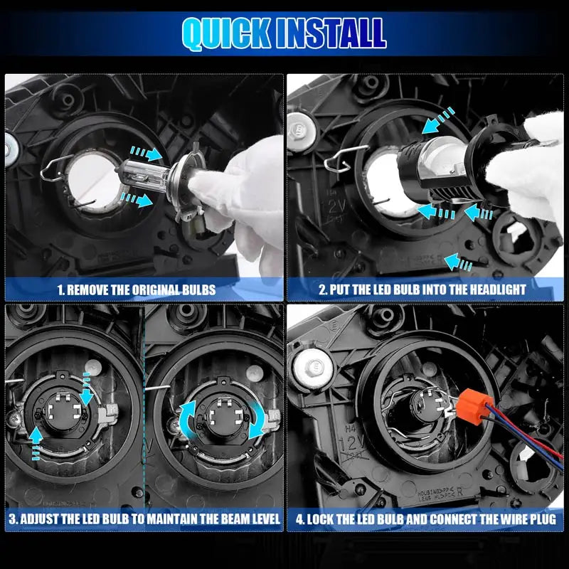 1/2PCS Projector H4 Lens LED Car Headlight Bulbs High/Low Beam High Power 300W High/Low Be