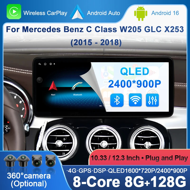Wireless Carplay/Android Auto 12.3'' Touch screen Multimedia Radio Receiver for Mercedes B