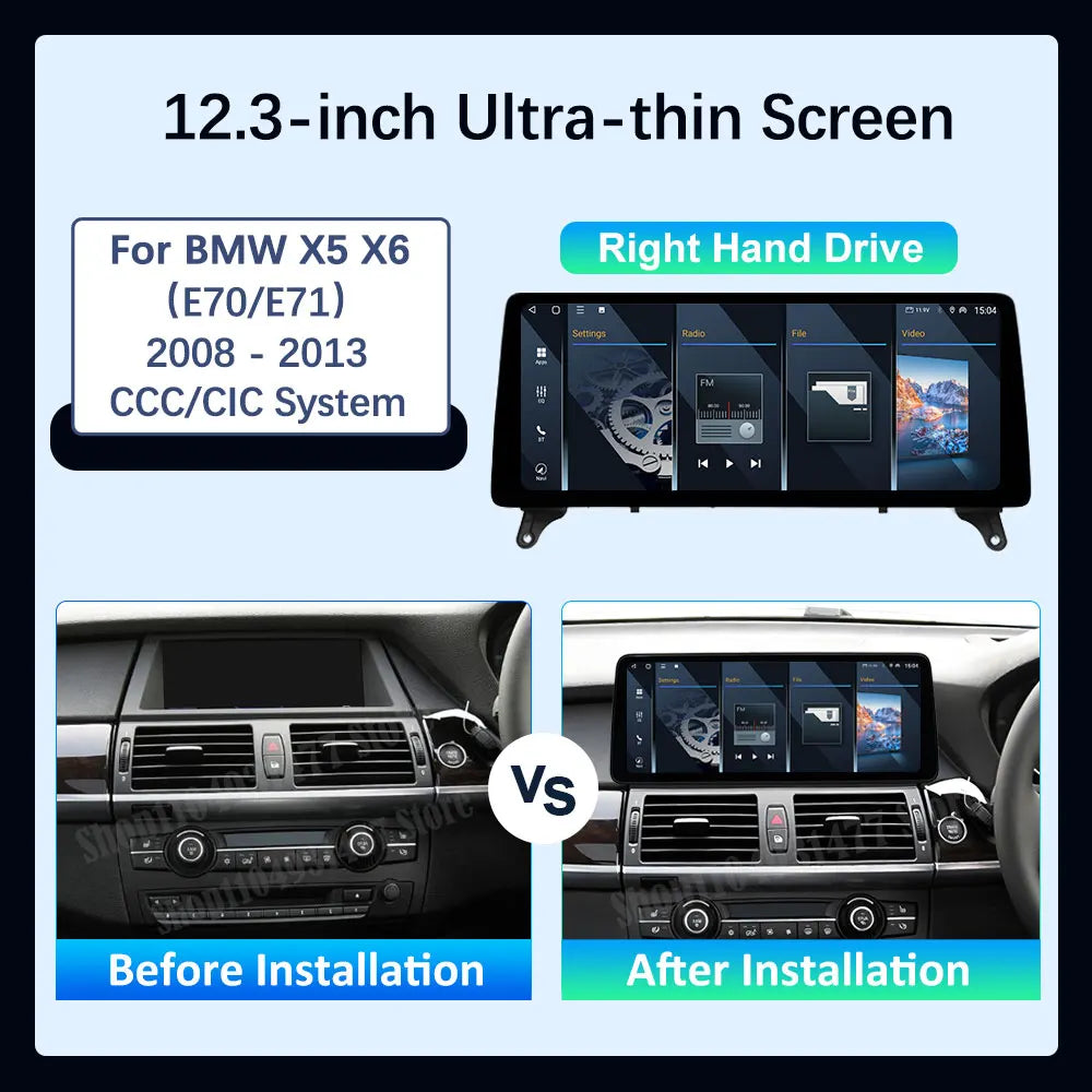RHD 4G Carplay Car Radio Multimedia Video Player Stereo Android 14 for BMW X5 E70 X6 E71 2
