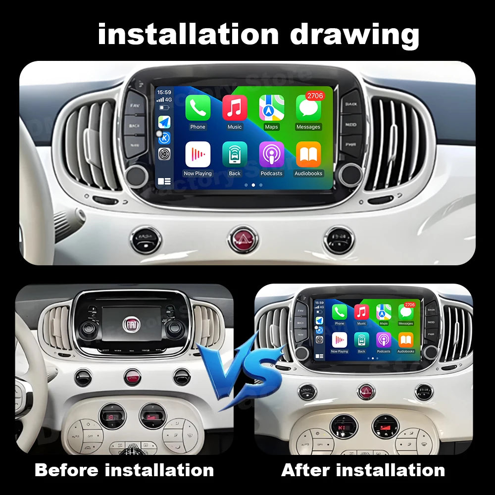 Car Radio for FIAT 500 2016-2019 Intelligent Multimedia Player Android Auto Wireless CarPl