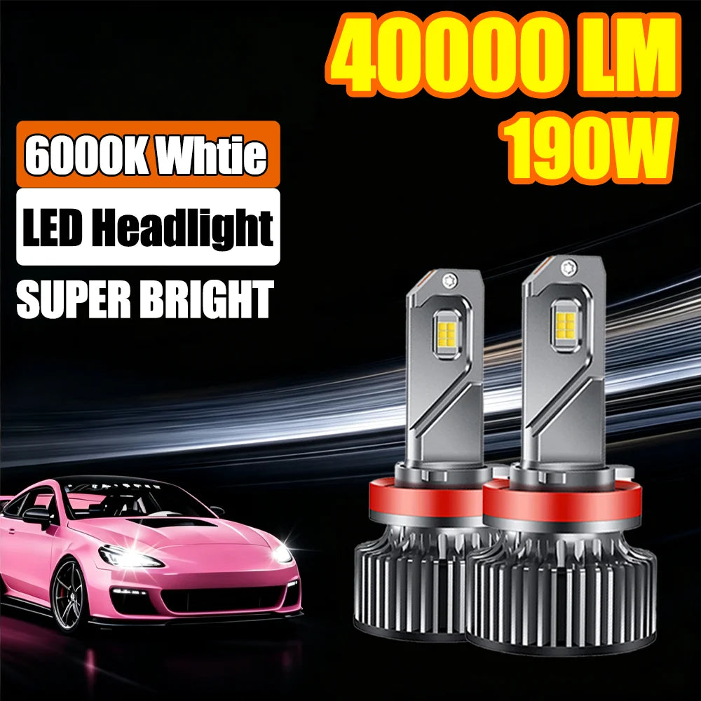 LED Headlight 9005 HB3 H11 H8 H9 Car Headlight 40000LM 190W Canbus No error Pug and Play C