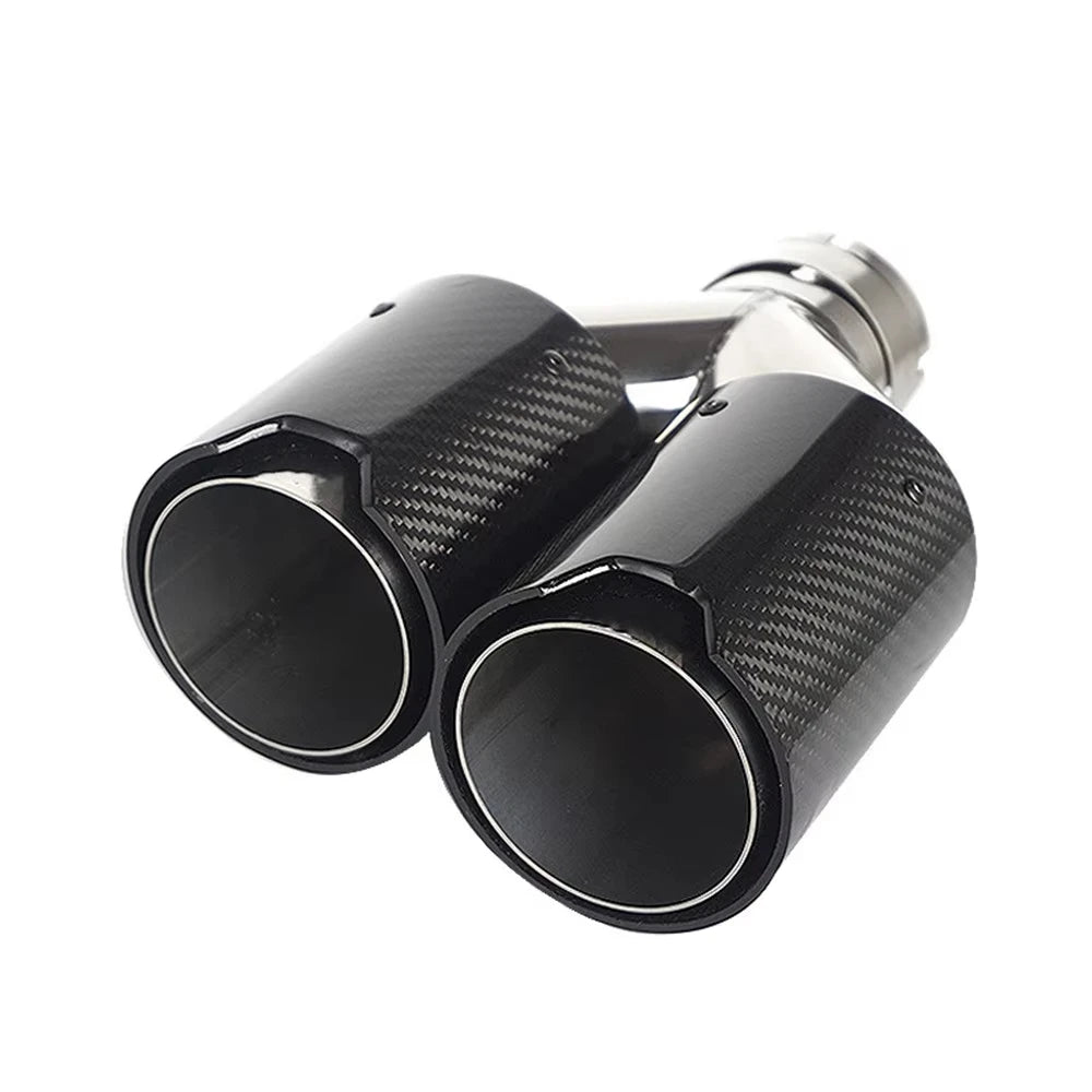 1Piece Quad Exhaust Muffler Tips M Performance Carbon Fiber M Logo Double Tail End Pipes Exhaust - Automotive LED Light