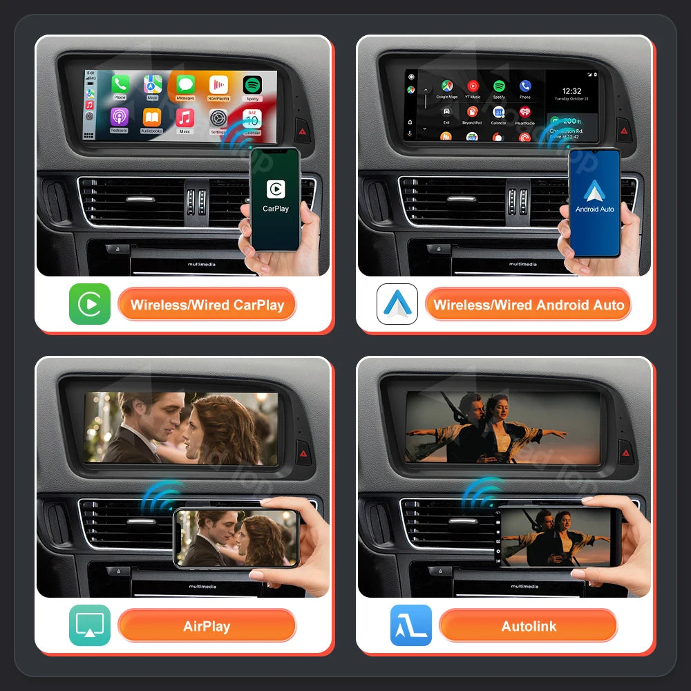 RoadTop Linux Screen Wireless CarPlay Android Auto Car Multimedia Display For Audi Q5 2009 | AUTOKITSHOP