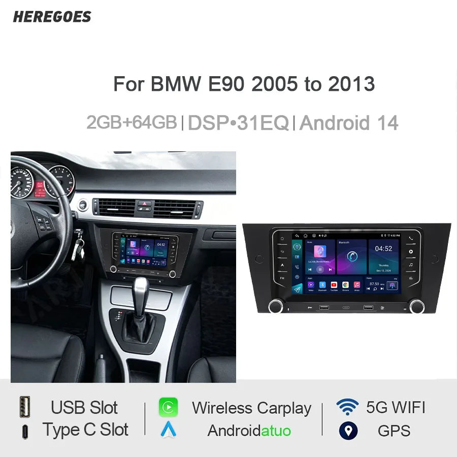 7" Android Car Radio GPS For BMW E90 2005-2013 Wireless CarPlay Android Auto Bluetooth Steering Wheel Control - 2GB 64GB